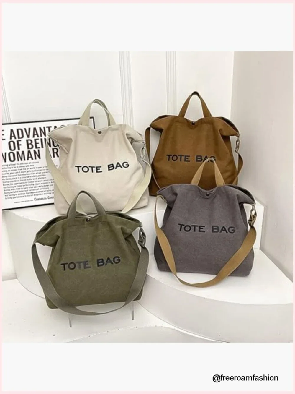 Large Canvas Tote Bag Shoulder Crossbody 17.7x13.7 Travel Handbag